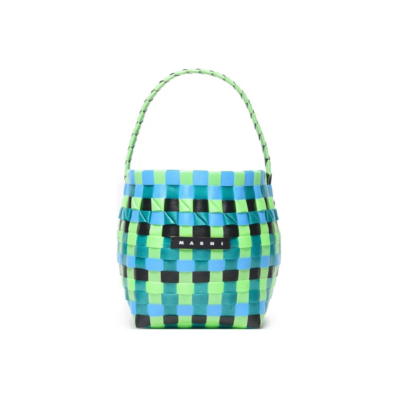 MARNI Polypropylene With Cow Leather Bucket Bag, One Shoulder Handbag Regular Kids' Green-0