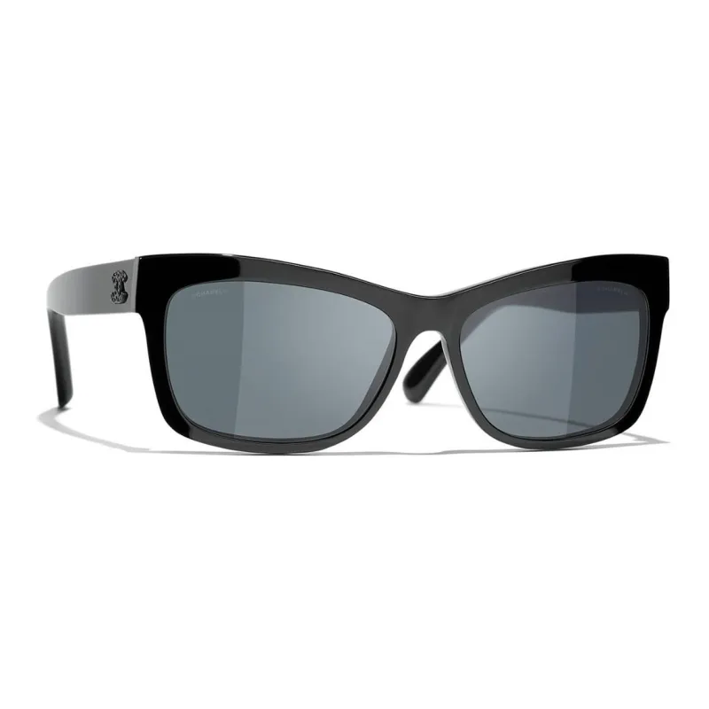 CHANEL Acetate Irregular Shape Sunglasses Women's Black-1