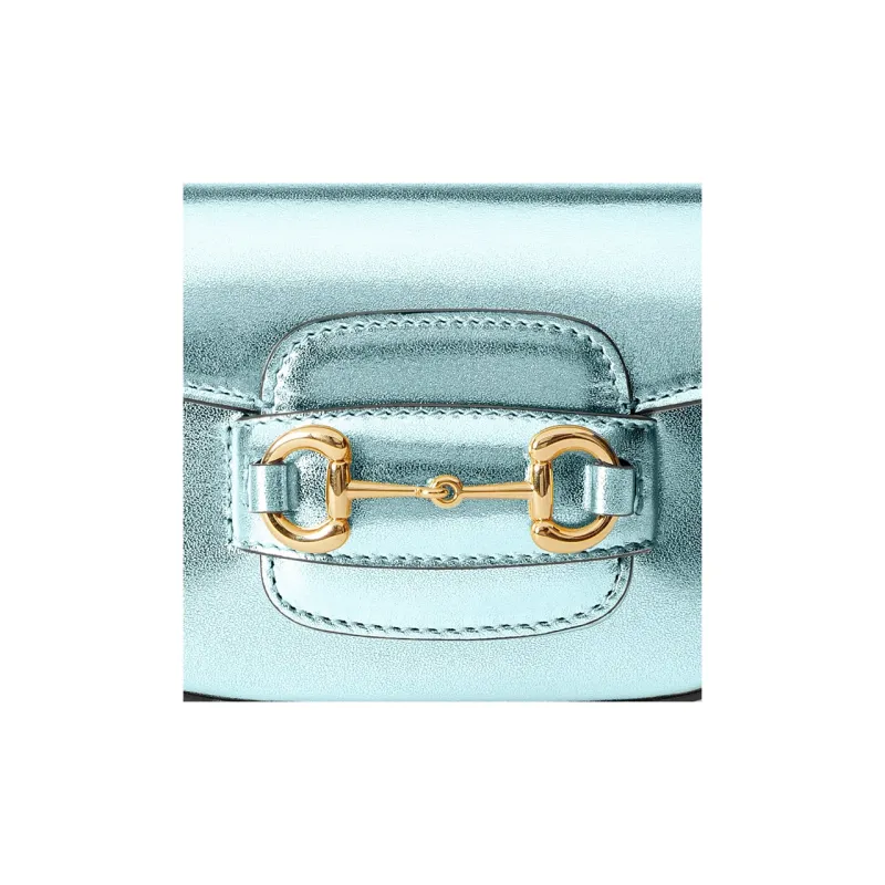 GUCCI Horsebit 1955 Layered Leather Shoulder Bag Crossbody Bag Mini Women's Light Blue-7