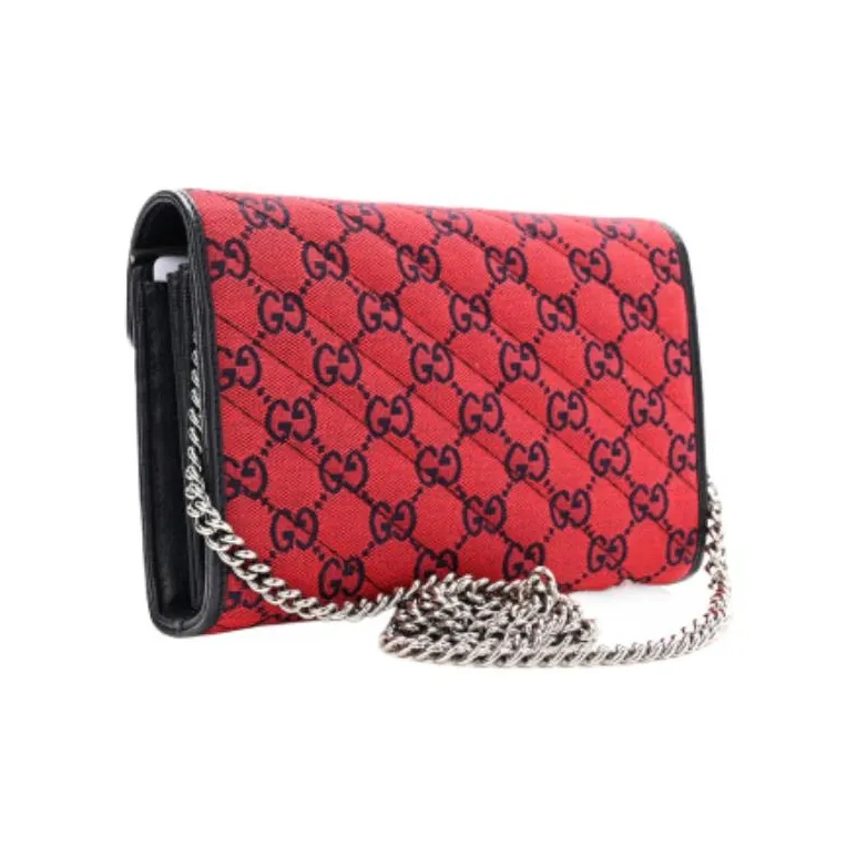 GUCCI Fabric With Leather Trim Chain Bag Flap Bag Shoulder Bag Crossbody Bag Women's Red/Blue-1