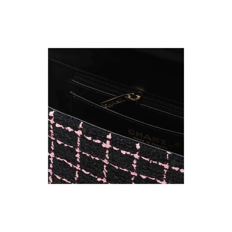 CHANEL Wool Twill Soft Woolen Flap Bag, Crossbody Bag, Shoulder Bag Women's Black & Pink-3