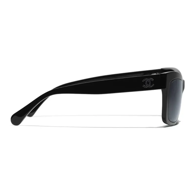 CHANEL Acetate Irregular Shape Sunglasses Women's Black-2