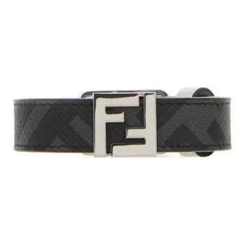 FENDI Logo With Buckle Smooth Buckle Leather Belts Men's Black Width: 3.5cm