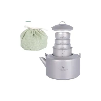 Boundless Voyage Outdoor Water Equipment 380ml Pouring Lip Teapot With 25ml Small Tea Cup Titanium