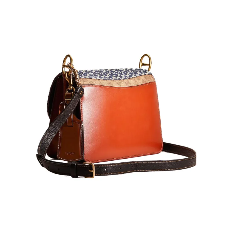 COACH Beat Canvas With Leather Saddle Bag Shoulder Bag Crossbody Bag Medium Size Women's Brass/Tan-1