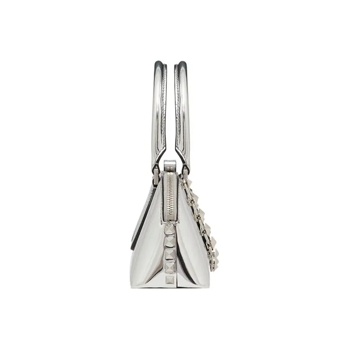 Valentino ROCKSTUD Calfskin Shoulder Bag Crossbody Bag Handbag Women's Silver-2