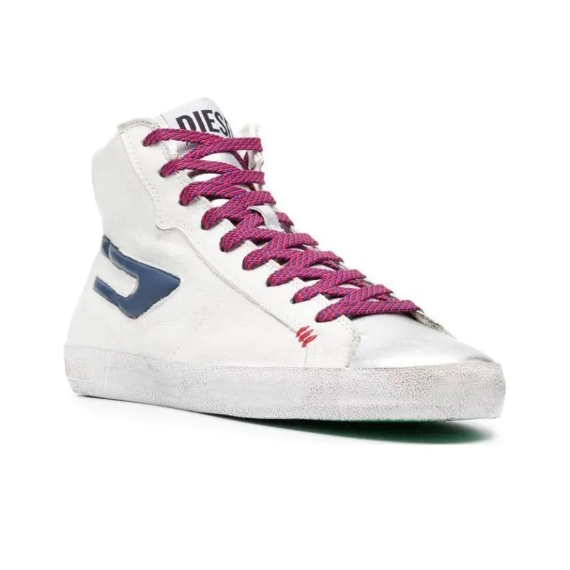 DIESEL High Top Skateboard Shoes Men's White-2