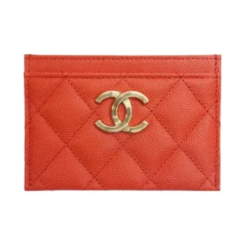 CHANEL Calfskin Card Holder Card Holder Women's Orange