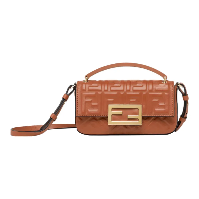 FENDI Baguette Lambskin One Shoulder Crossbody Cell Phone Pouch Regular Women's Brown-0