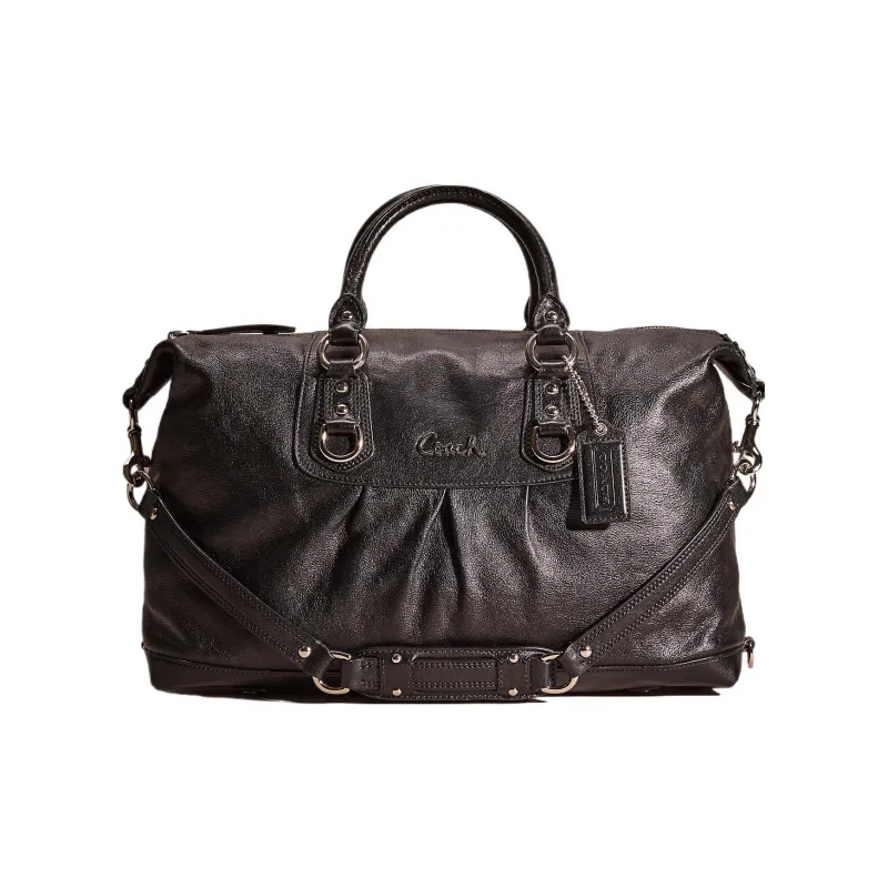 COACH Ashley Leather Travel Bag Handbag Shoulder Bag Crossbody Bag Large Size Women's Black-0