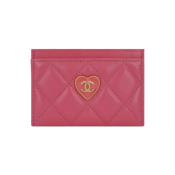 CHANEL Lambskin Card Holder Women's Pink