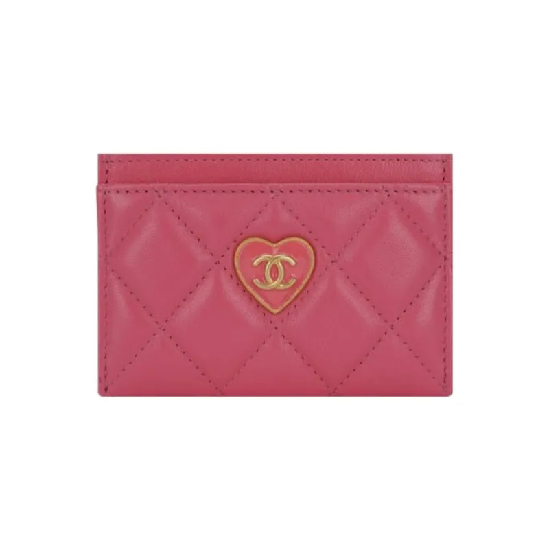 CHANEL Lambskin Card Holder Women's Pink-0