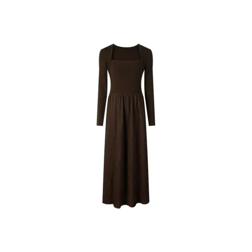 PURSUMMER Long-Sleeved Dresses Women's Chocolate Brown