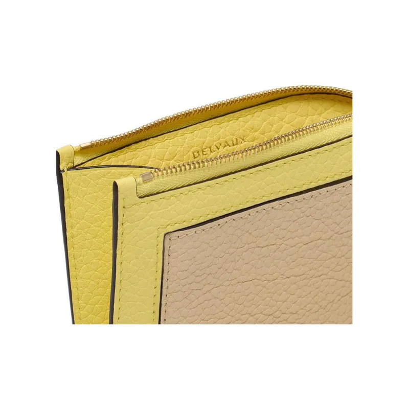 Delvau Pin Taurillon Soft Grain Leather Coin Purse Women's Yellow/Khaki-4