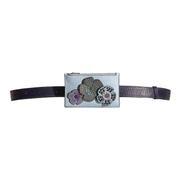 COACH Cross Grain Leather Wallet Fanny Pack Mini Women's Sky Blue