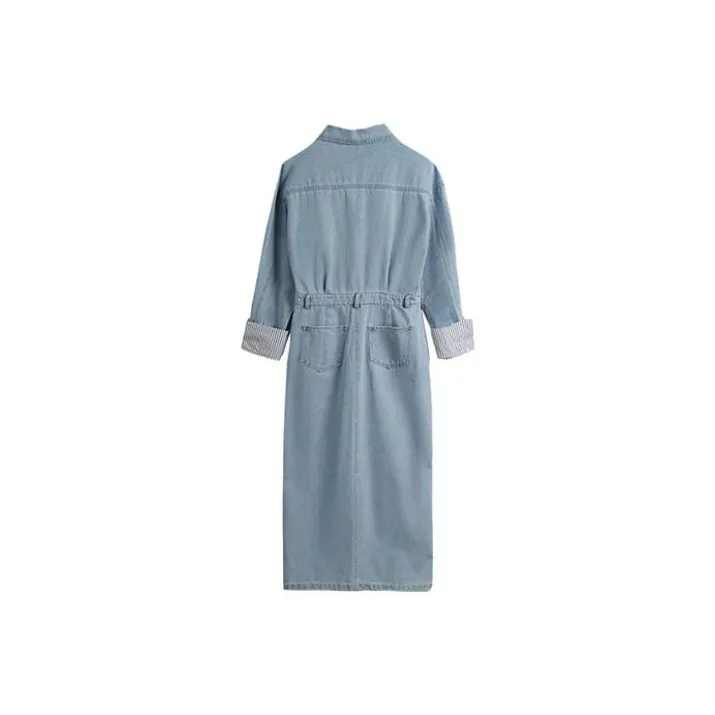 Olrain Long Sleeved Dresses Women's Light Denim Blue-1