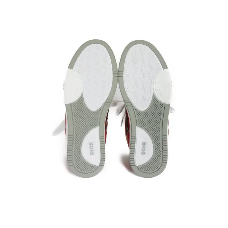 DIOR B27 High Red Gray And White Smooth Calfskin With Beige And Black DIOR Oblique Jacquard-4