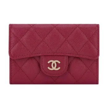 CHANEL Grain Calfskin Card Holder Women's Burgundy