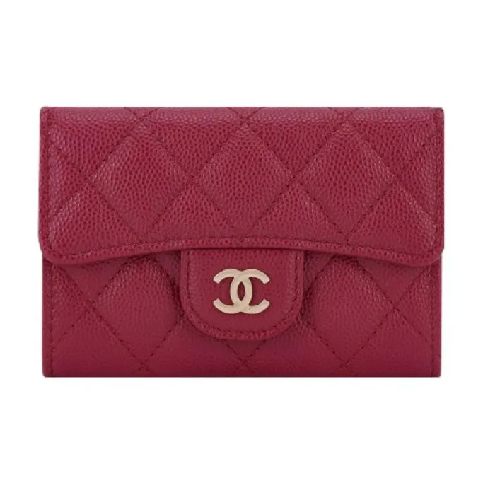CHANEL Grain Calfskin Card Holder Women's Burgundy-0