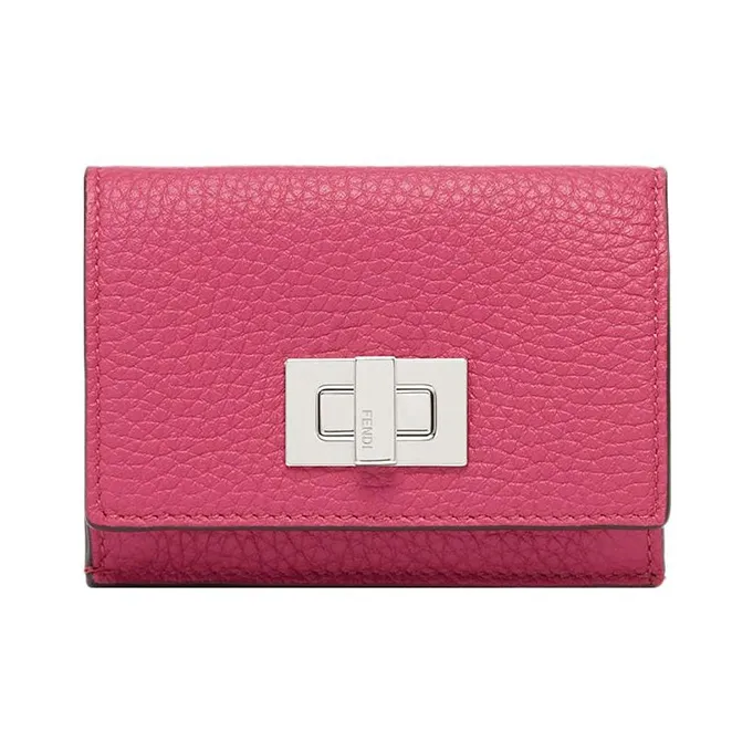 FENDI Peekaboo Cow Leather Wallet Extra Mini Women's Pink-0