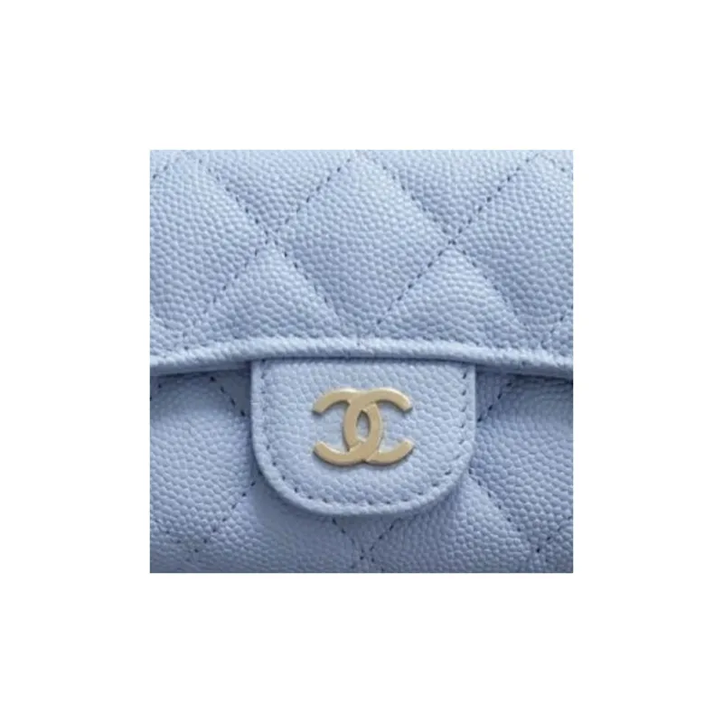 CHANEL Grain Caviar Calfskin Card Holder Regular Women's Light Blue-3