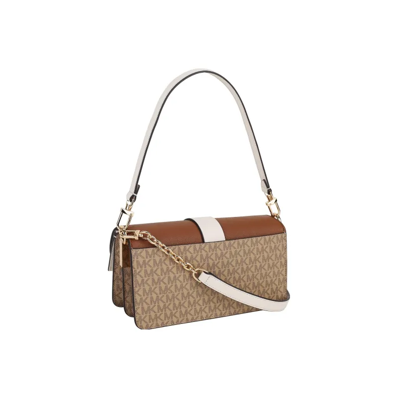 MICHAEL KORS Greenwich Leather Paneled Canvas Portable Crossbody Bag, Shoulder Bag Women's Light Umber-4