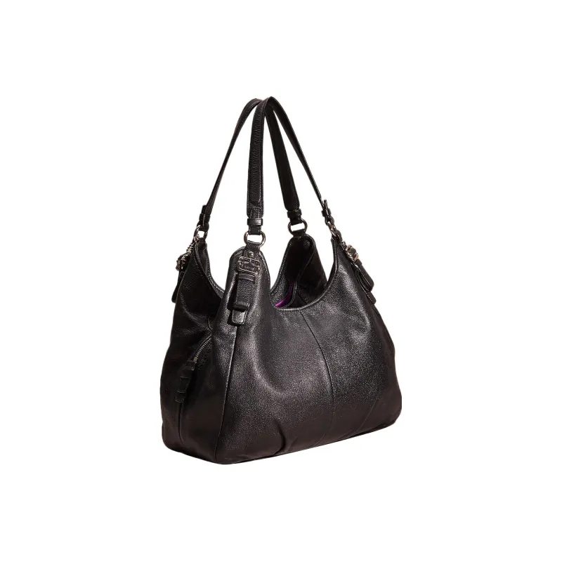 COACH Maggie Leather Hobo Bag Handbag Shoulder Bag Large Size Women's Black-1