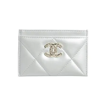 CHANEL Lambskin Card Holder Women's Light Gray