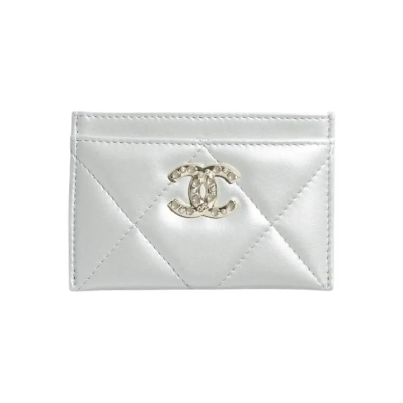 CHANEL Lambskin Card Holder Women's Light Gray-0