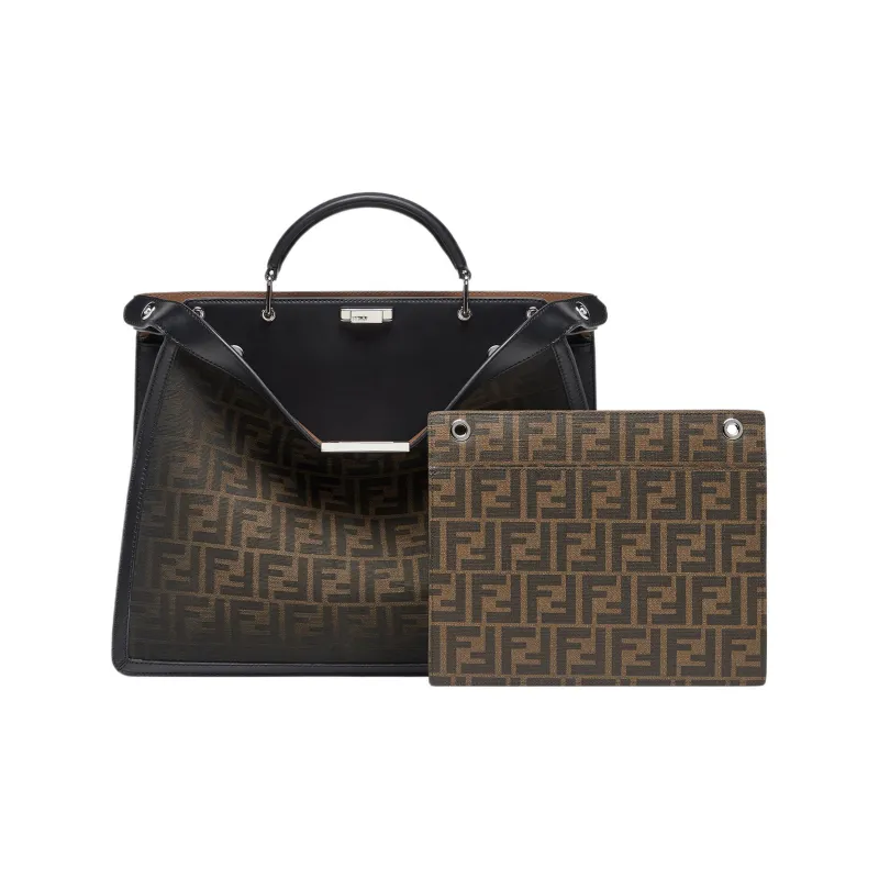 FENDI Peekaboo ISeeU Polyester With Cotton Shoulder Bag Crossbody Bag Handbag Medium Size Men's Brown-1