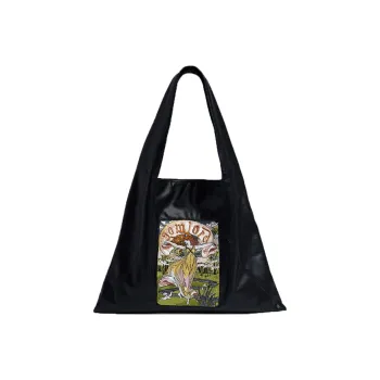 SOMLORD Microfiber Soft Leather Embroidery Tote Bag, Shopping Bag, Handbag, Shoulder Bag Unisex Classic Black