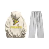 Khaki Lightning Hoodie and Gray Sweatpants