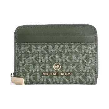 MICHAEL KORS Canvas With Grainy Cow Leather Wallet Women's Green