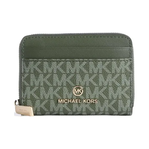 MICHAEL KORS Canvas With Grainy Cow Leather Wallet Women's Green