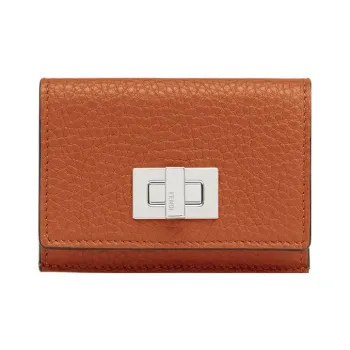 FENDI Peekaboo Cow Leather Wallet Extra Mini Women's Brown