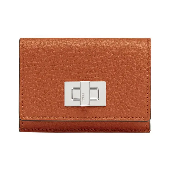 FENDI Peekaboo Cow Leather Wallet Extra Mini Women's Brown-0