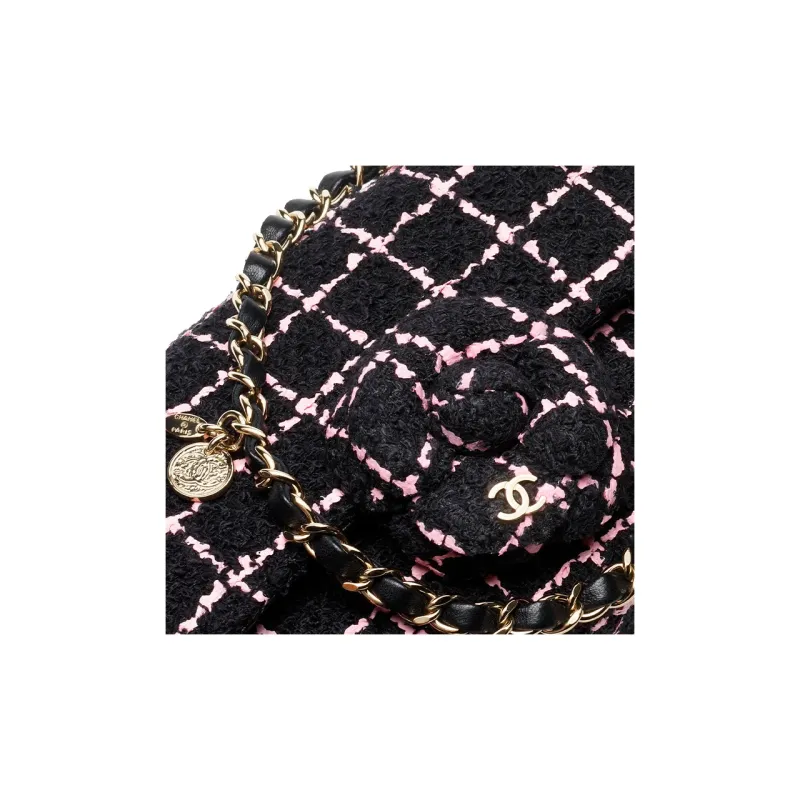 CHANEL Wool Twill Soft Woolen Flap Bag, Crossbody Bag, Shoulder Bag Women's Black & Pink-2