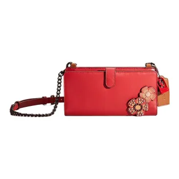 COACH Crossbody Calfskin Wallet Shoulder Bag Crossbody Bag Small Size Women's Bronze/Red Apple