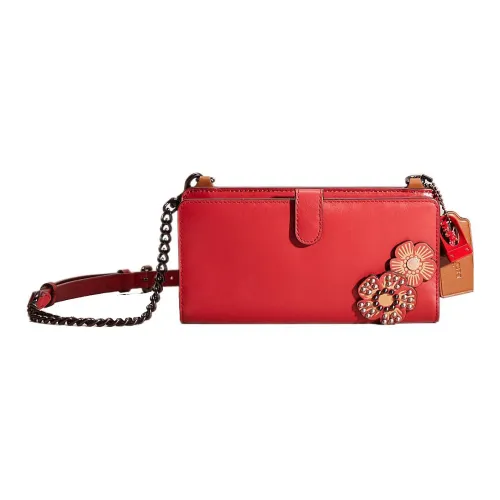 COACH Calfskin Wallet, Shoulder Bag, Crossbody Bag Trumpets Women's Bronze/Red Apple