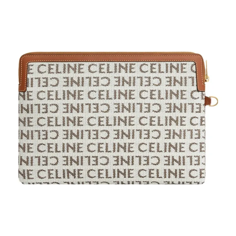 CELINE Calfskin Textile Clutch Small Size Women's Natural/Tan-3