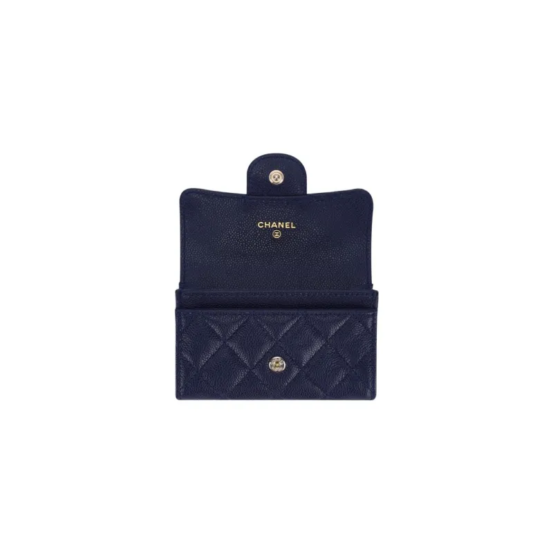 CHANEL Grain Cow Leather Card Holder Women's Marine Blue-2