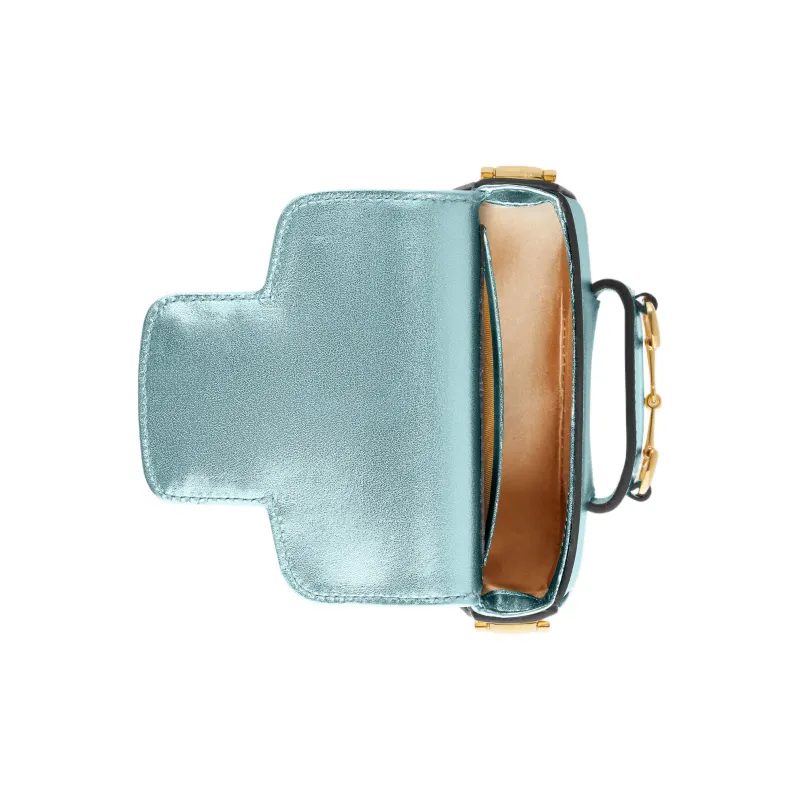 GUCCI Horsebit 1955 Layered Leather Shoulder Bag Crossbody Bag Mini Women's Light Blue-6
