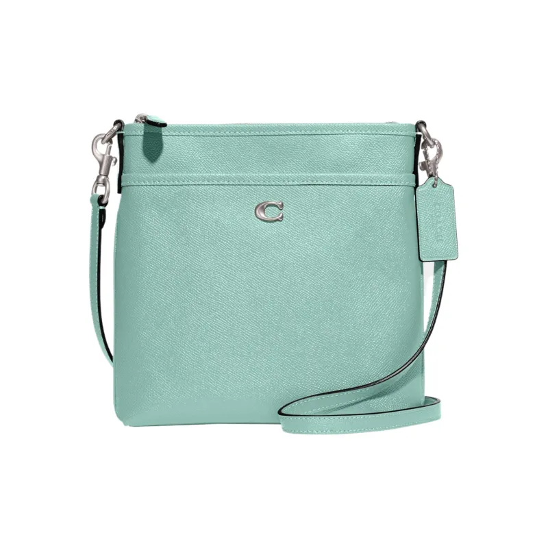 COACH Kitt Cross-Stitch Leather Messenger Bag Shoulder Bag Crossbody Bag Small Size Women's Mint Green-0
