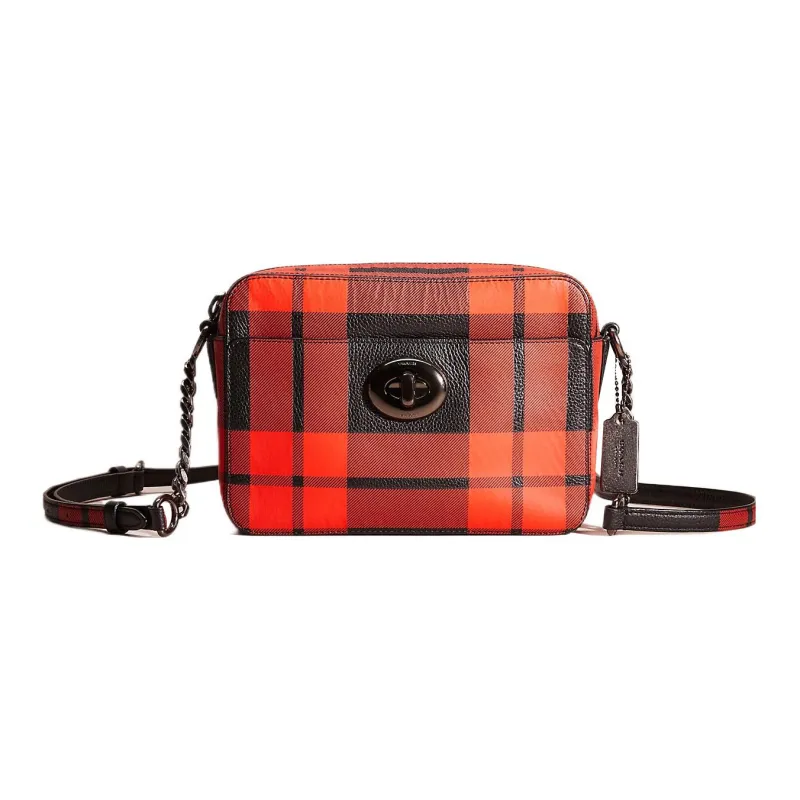COACH Turnlock Polished Pebbled Leather Camera Bag Shoulder Bag Crossbody Bag Small Size Women's Red & Black-0