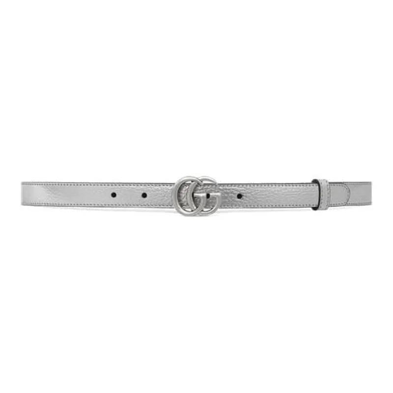 GUCCI Styling Smooth Buckle With Logo Leather Belts Women's Silver Width: 2CM-1
