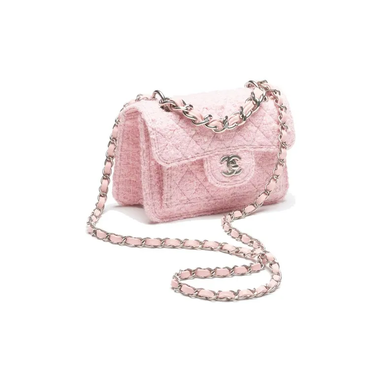 CHANEL Soft Twill Flap Bag, Shoulder Bag, Crossbody Bag Mini Women's Pink & Light Beige-1
