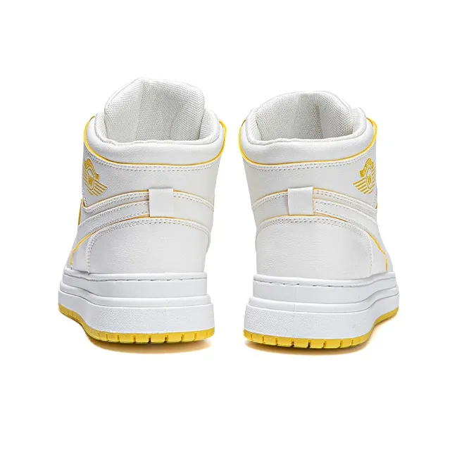 Warrior Anti Slip Wear Resistant High Top Skateboard Shoes Unisex White Yellow-3