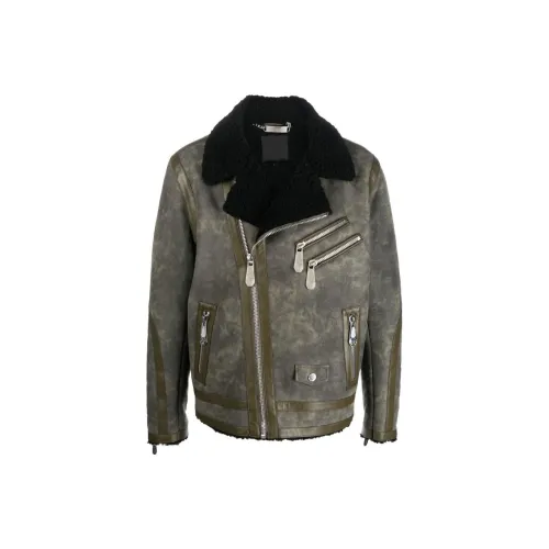 PHILIPP PLEIN Leather Jackets Men Army Green