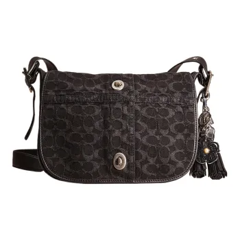 COACH Legacy Leather Saddle Bag Shoulder Bag Crossbody Bag Large Size Women's Black