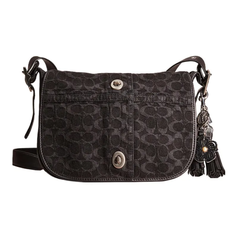 COACH Legacy Leather Saddle Bag Shoulder Bag Crossbody Bag Large Size Women's Black-0